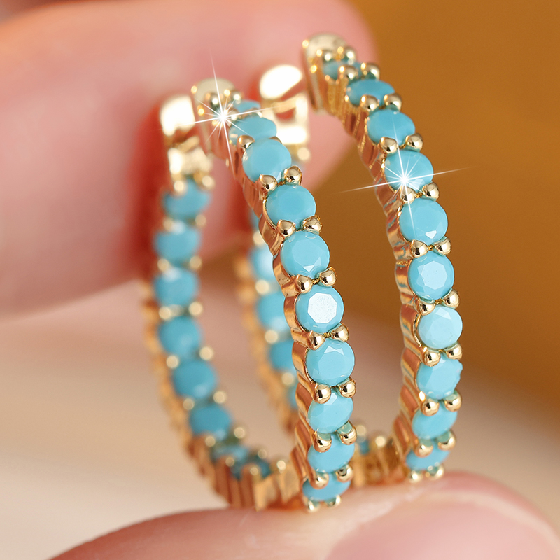 Ethnic Wear In Fashion - Ethnic Inlaid Imitation Turquoise Hoops Women's